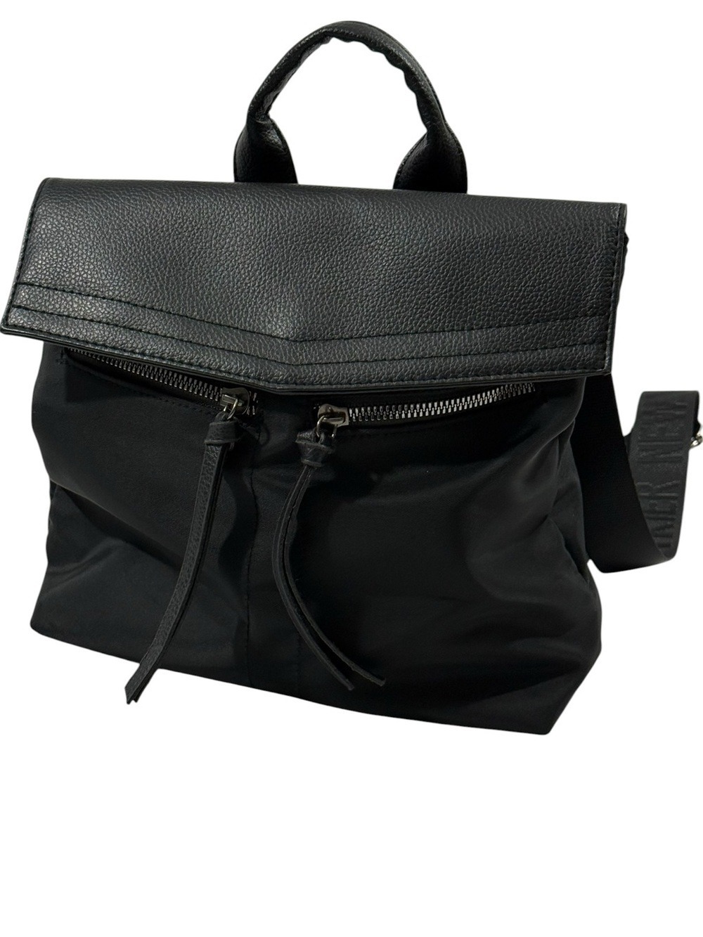 Botkier New York Nylon Backpack Black Faux Leather Trim Convertible Travel